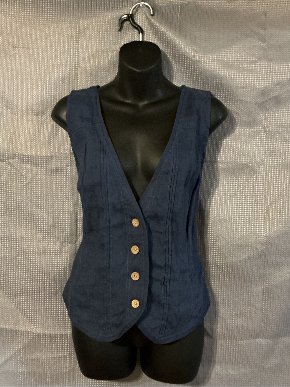 Coldwater Creek Navy Sleeveless Button-Front Vest Bodysuit